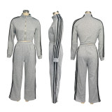 EVE Stripe Patchwork Zipper Thickened Pants Suit BMF-TW562