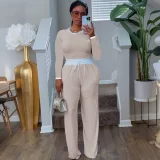 EVE Contrast Color Long Sleeve Pants Suit QYMF-3158