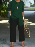 EVE Plus Size Solid Color Long Sleeve Three Piece Pants Set GWSF-T541025897