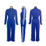 EVE Stripe Patchwork Zipper Thickened Pants Suit BMF-TW562