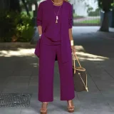 EVE Plus Size Solid Color Long Sleeve Three Piece Pants Set GWSF-T541025897