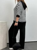 EVE Plus Size Half Sleeve Stripe Sweatshirt Pants Suit GWSF-2872187310
