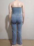 EVE Plus Size Wrap Chest Denim Loose Jumpsuit GAKF-A40707