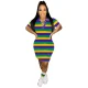 EVE Stripe Shirt Neck Short Sleeve Midi Dress GYXF-4662