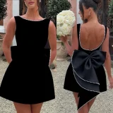 EVE Pearl Bow Backless Mini Dress GMYU-8952