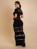 EVE Mesh Patchwork Short Sleeve Maxi Dress BMF-TW760