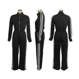 EVE Stripe Patchwork Zipper Thickened Pants Suit BMF-TW562
