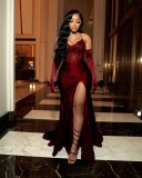 EVE Sequin Patchwork Sling Split Bandage Dress GMYU-8415