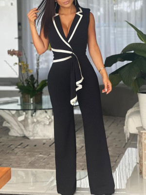 EVE V Neck Sleeveless Wide Leg Jumpsuit QYMF-3219