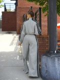 EVE Stripe Patchwork Zipper Thickened Pants Suit BMF-TW562