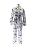 EVE Newspaper-Printed Belt Long-Sleeve Pants Set BMF-TW507