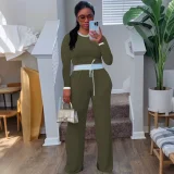 EVE Contrast Color Long Sleeve Pants Suit QYMF-3158