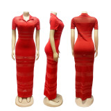 EVE Mesh Patchwork Short Sleeve Maxi Dress BMF-TW760