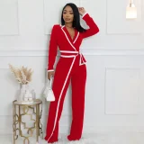 EVE Color Block Long Sleeve Tie Up Jumpsuit QYMF-3249