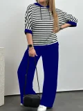 EVE Plus Size Half Sleeve Stripe Sweatshirt Pants Suit GWSF-2872187310