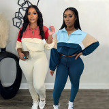 EVE Zipper Color Block Tight Two Piece Pants Set BMF-TW539