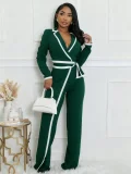 EVE Color Block Long Sleeve Tie Up Jumpsuit QYMF-3249