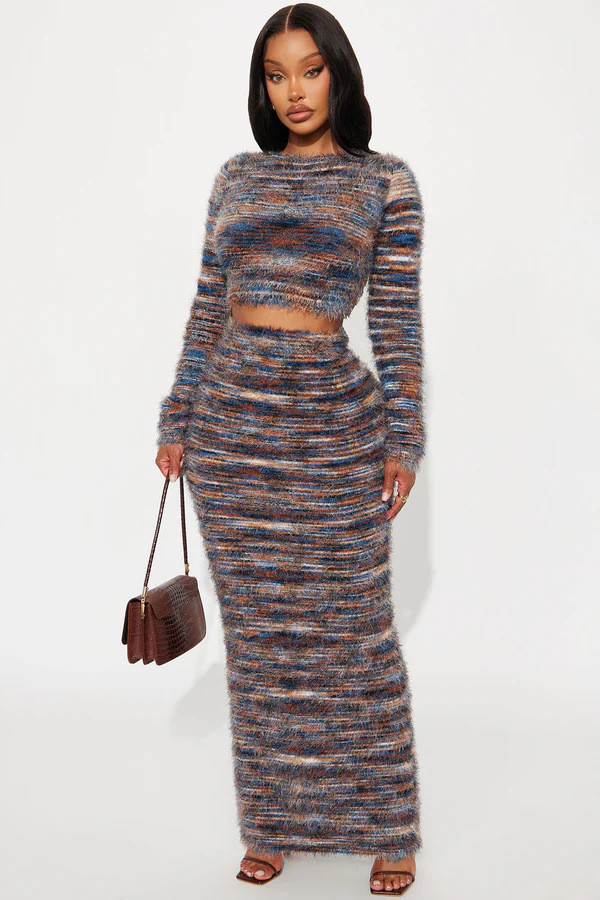 EVE Fashion Long Sleeve Knits Two Piece Skirts Set QXTF-8512