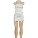 EVE Solid Color Tube Top Bandage Two Piece Skirt Set DLSF-K25S80945