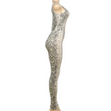 EVE Snake Print Sleeveless Backless Bodysuit Pants Suit XEF-K25S84267