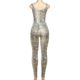 EVE Snake Print Sleeveless Backless Bodysuit Pants Suit XEF-K25S84267