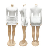 EVE Long Sleeve Solid Bodysuit Fuzzy Skirt 2 Piece Set BMF-TW779