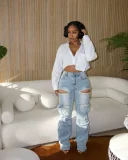 EVE Hot Drill Multi-pockets Loose Jeans YUMT-YMT402