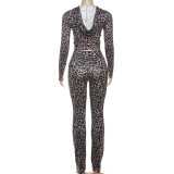 EVE Leopard Print Hooded Sport Two Piece Pants Set DLSF-K25S82117