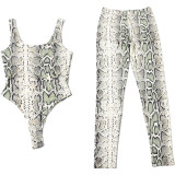 EVE Snake Print Sleeveless Backless Bodysuit Pants Suit XEF-K25S84267