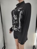 EVE Zipper Long Sleeve Print Short Suit GMJL-XH2200
