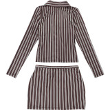EVE Stripe Long Sleeve Lapel Shirt Skirt Suit DLSF-K25S83017