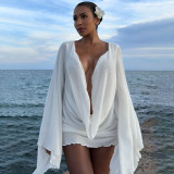 EVE Flare Sleeve Solid Color Mini Dress XEF-K25D83058