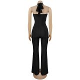 EVE Solid Color Halterneck Tie Jumpsuit BY-7570