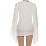 EVE Flare Sleeve Solid Color Mini Dress XEF-K25D83058