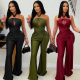 EVE Solid Color Halterneck Tie Jumpsuit BY-7570
