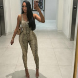 EVE Snake Print Sleeveless Backless Bodysuit Pants Suit XEF-K25S84267