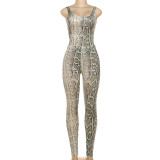 EVE Snake Print Sleeveless Backless Bodysuit Pants Suit XEF-K25S84267