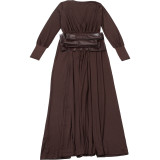 EVE Retro Waist Cincher V-Neck Long-Sleeve Maxi Dress XEF-K25D83120