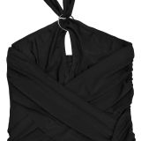 EVE Solid Color Halterneck Tie Jumpsuit BY-7570