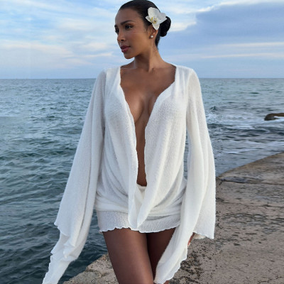 EVE Flare Sleeve Solid Color Mini Dress XEF-K25D83058