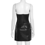 EVE Wrap Chest PU Leather Pleated Mini Dress GSZM-D25DS451