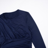 EVE Solid Color Long Sleeve Pleated Mini Dress GSZM-D25DS472