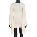 EVE Solid Color Bat Long Sleeve Mini Dress GSZM-C25DS318