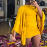 EVE Solid Color Bat Long Sleeve Mini Dress GSZM-C25DS318