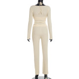 EVE Solid Color U Neck Long Sleeve Pants 3 Piece Set MXBF-D25ST438