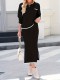 EVE Plus Size O Neck Long Sleeve Tops Split Long Skirt Suit GAWE-6714