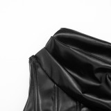 EVE Wrap Chest PU Leather Pleated Mini Dress GSZM-D25DS451