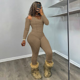 EVE Solid Color U Neck Long Sleeve Pants 3 Piece Set MXBF-D25ST438