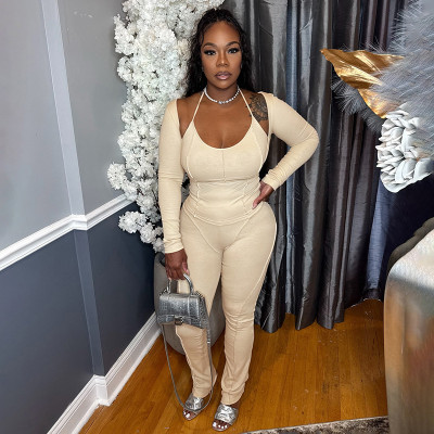 EVE Solid Color U Neck Long Sleeve Pants 3 Piece Set MXBF-D25ST438