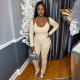 EVE Solid Color U Neck Long Sleeve Pants 3 Piece Set MXBF-D25ST438